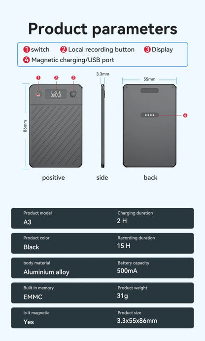 AI Voice Recorder with Display Screen 8-256GB Intelligent
