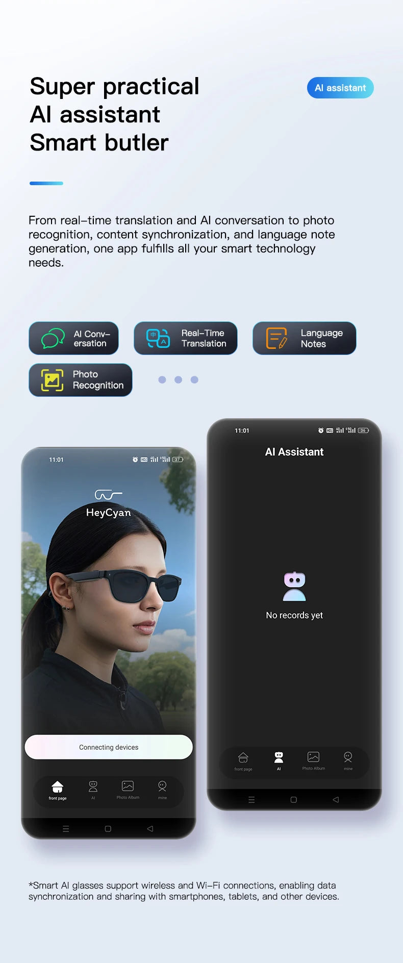 EIGIIS AI Smart Glasses Bluetooth Call With AI Voice Translate
