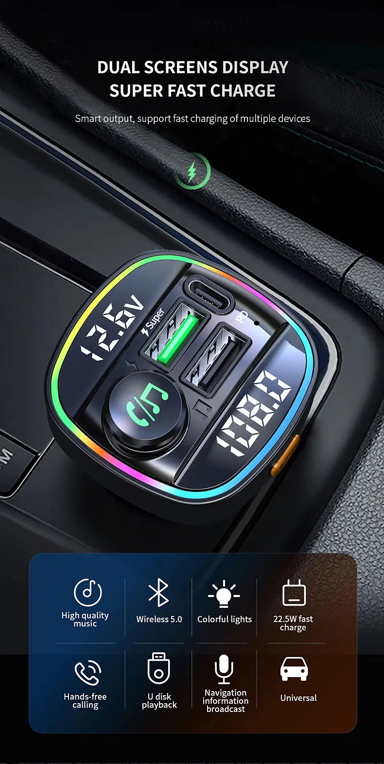 Bluetooth 5.0 FM Transmitter Handsfree Car Radio Modulator