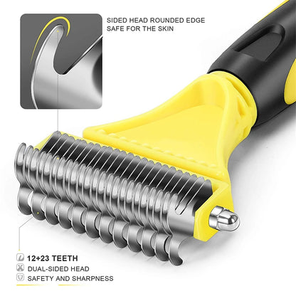 Pets Stainless Steel Grooming Brush Two-Sided Shedding and Dematting Undercoat