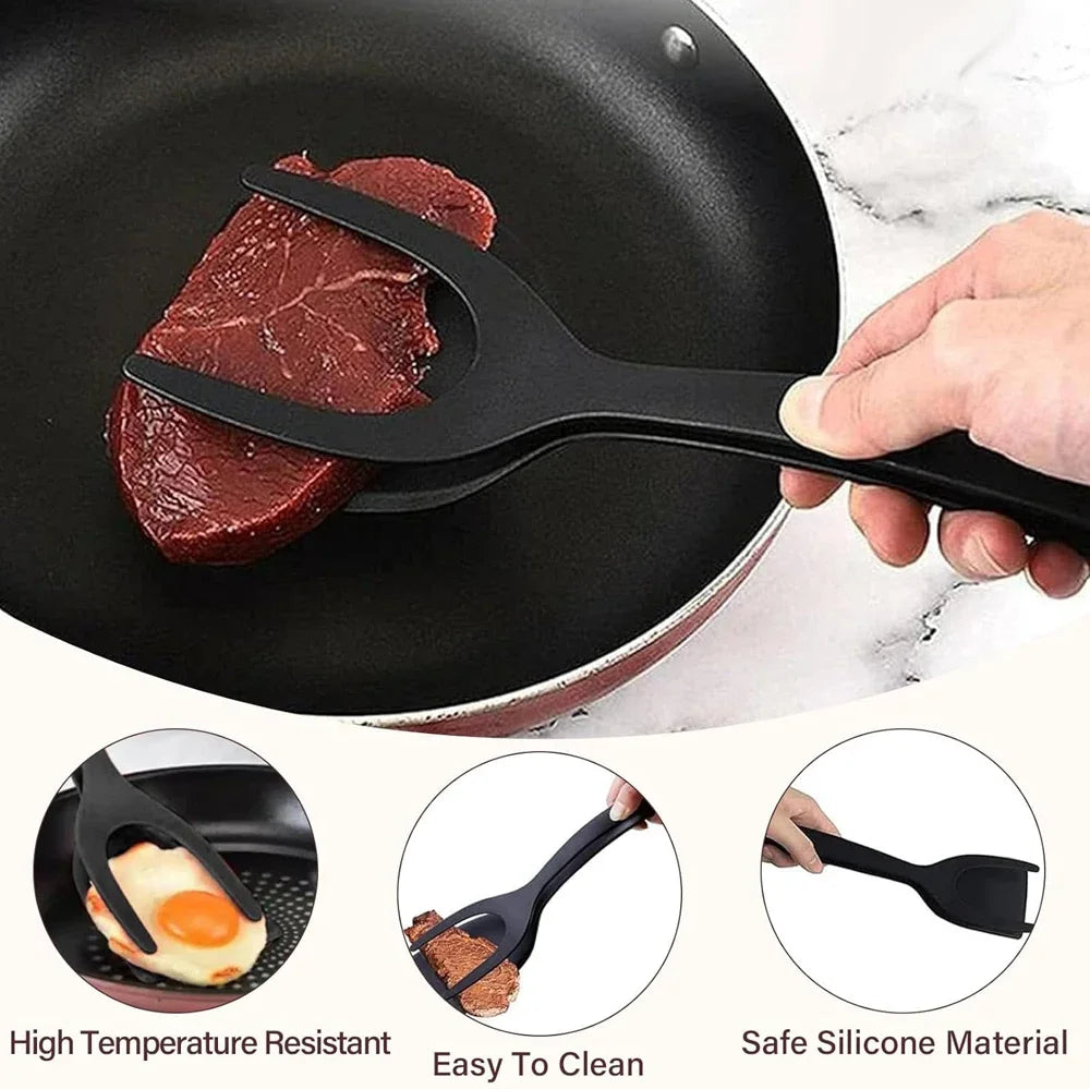 2-in-1 Grip Flip Spatula Tongs - Nylon Non-Stick Egg