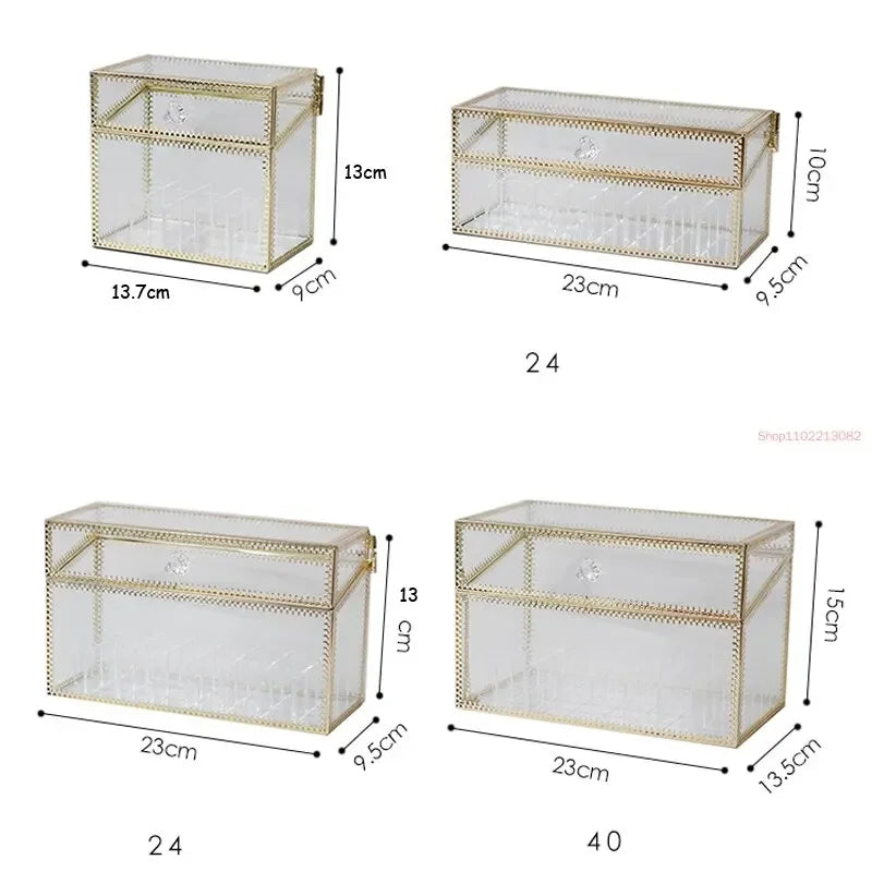 Golden Makeup Organizer Storage Box Glass Cosmetic