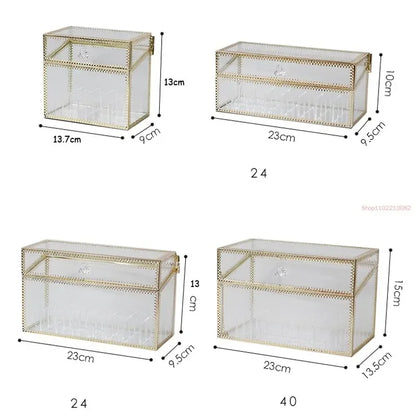 Golden Makeup Organizer Storage Box Glass Cosmetic
