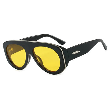 Vintage thick frame stripe oval sunglasses for women