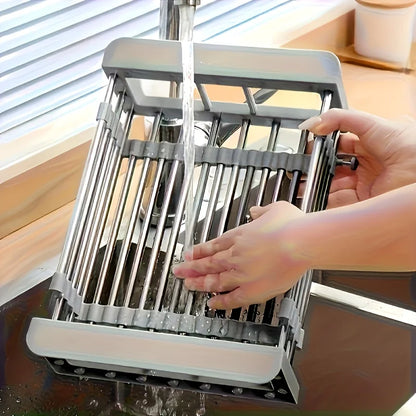 Retractable Over Sink Dish Rack Stainless Steel
