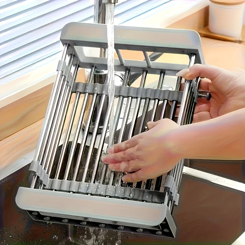 Retractable Over Sink Dish Rack Stainless Steel