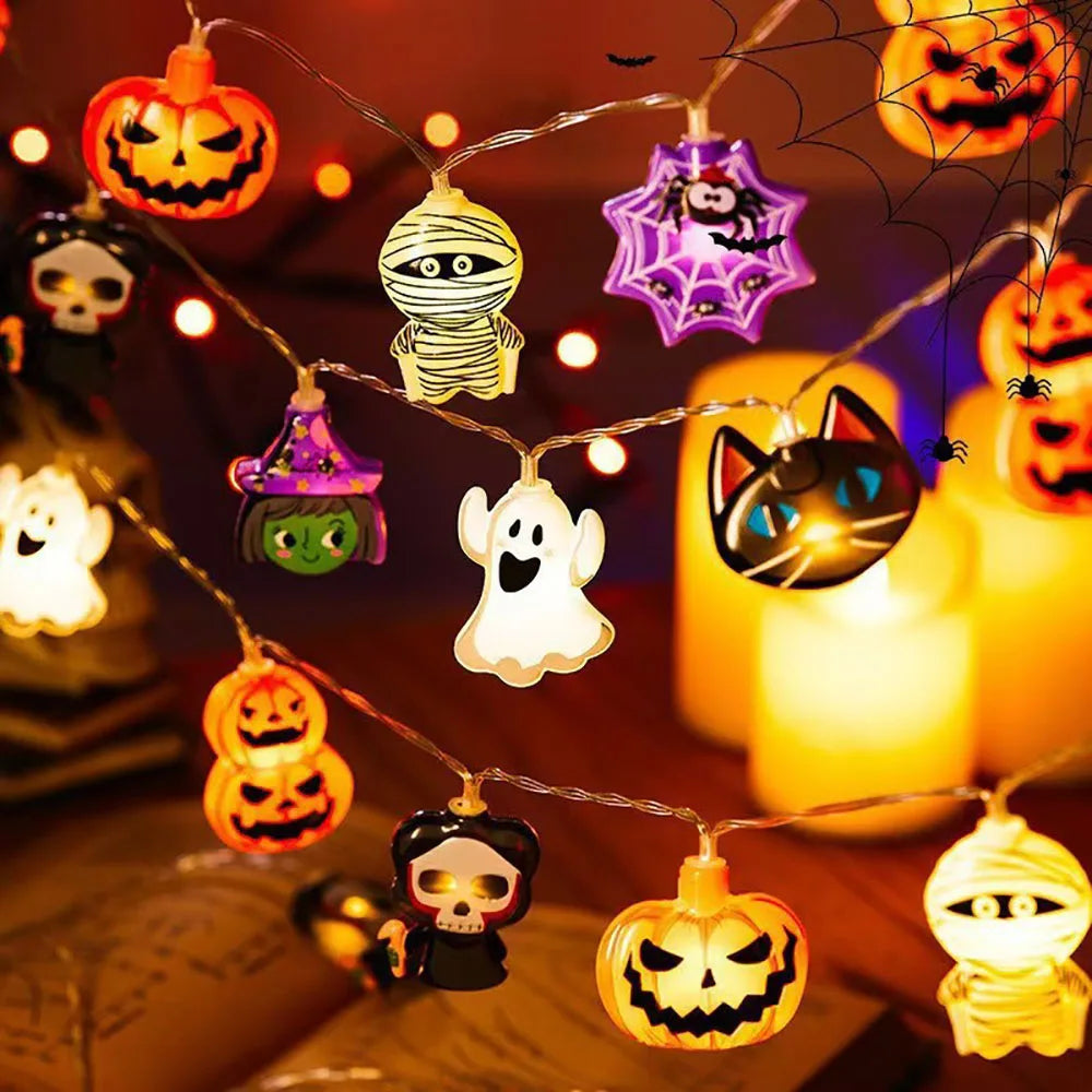 Halloween Decoration LED String Lights,Pumpkin Ghost Spider Web Hanging Lamp