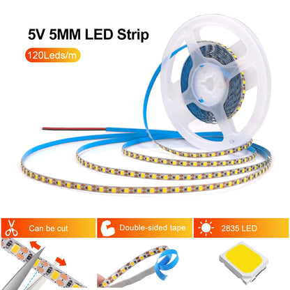 3MM 5MM 8MM Width DC 5V LED Strip 2835 120LEDs