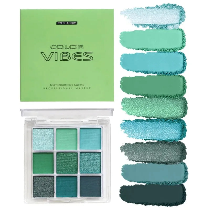 9 Colors Glitter Eyeshadow Palette Avocado Green Shimmer