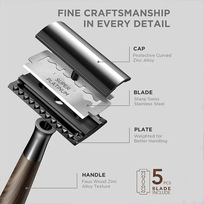 Advanced Double Edge Safety Razor Faux Wooden Handle