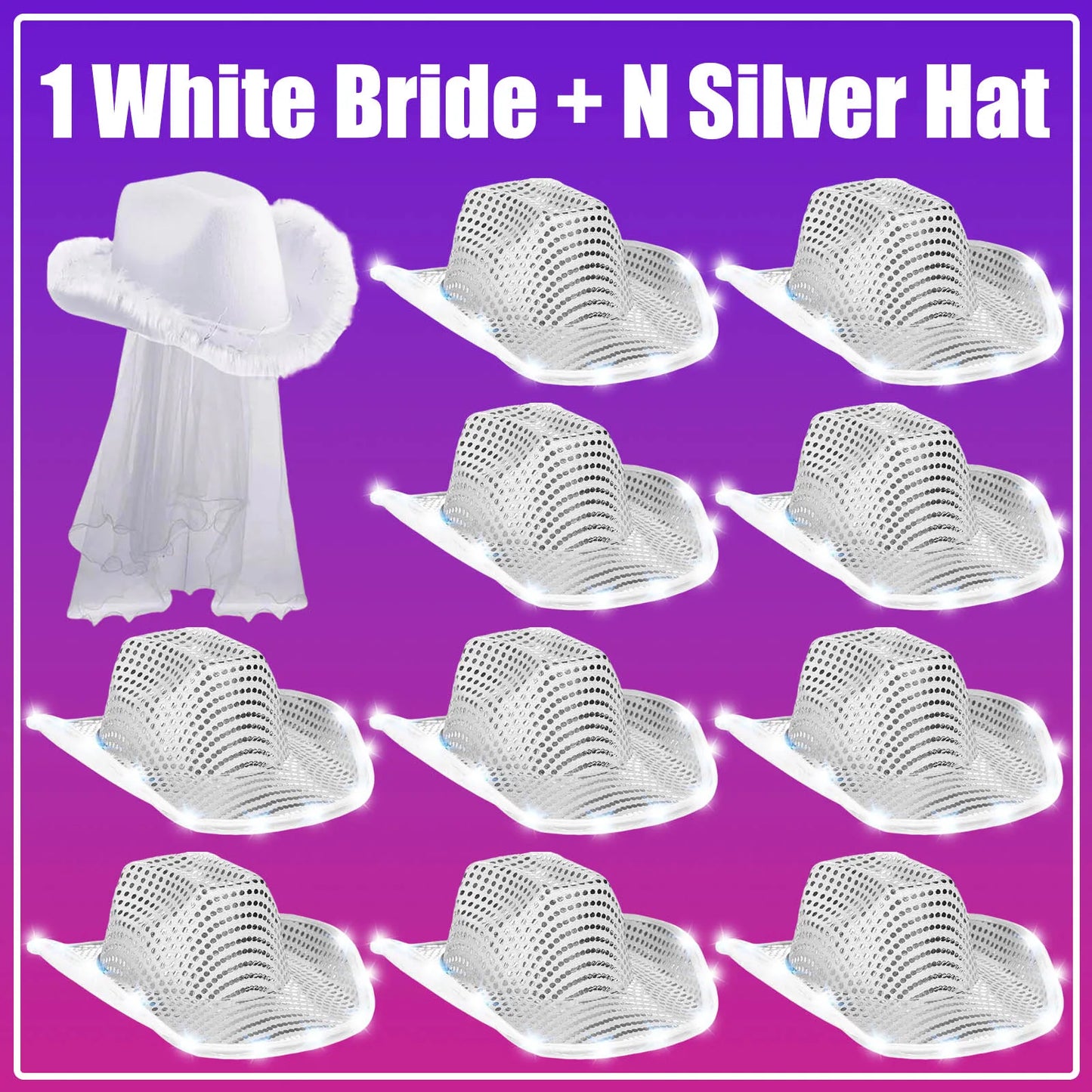 LED Cowboy Hats Wedding Hats Bulk Light up Cowboy Hats
