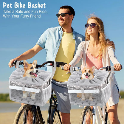 Dog or Cat Bike Basket, Expandable Soft Sided Pet Carrier Backpack with 4 Open Doors
