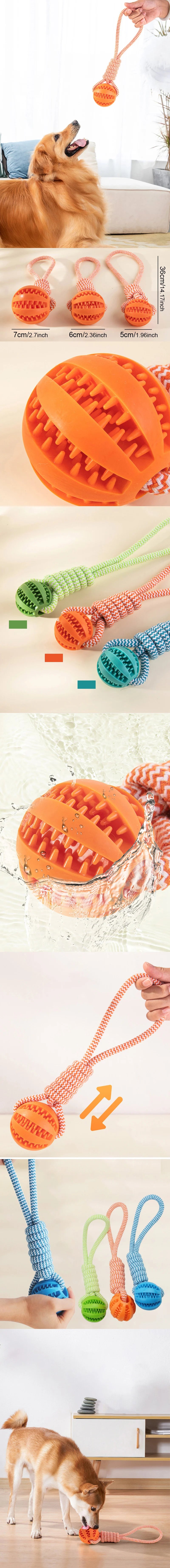 Pet Tooth Cleaning Pet Ball Toy with Rope Rubber Leaking Balls