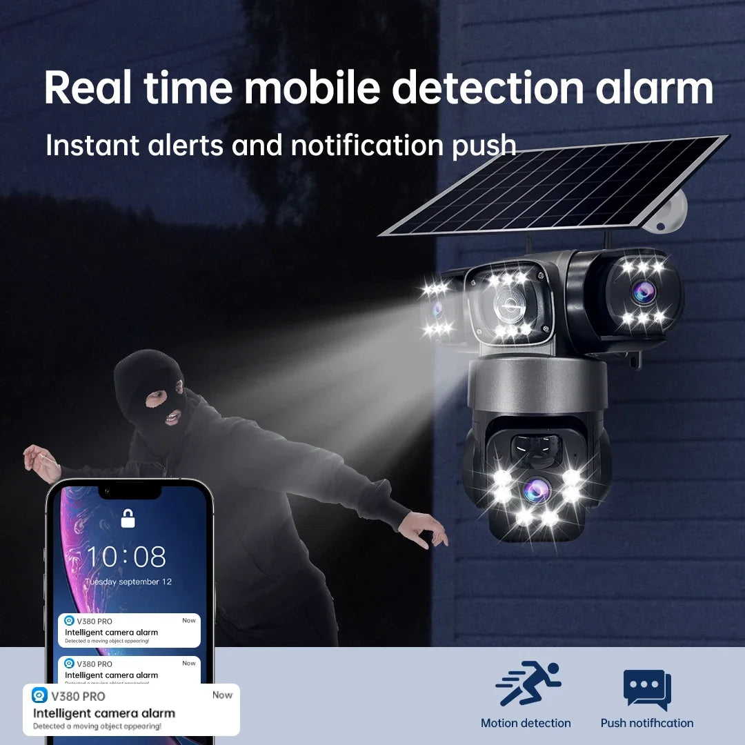 15MP 8K Wifi IP Camera Solar Outdoor Waterproof Three Lenses