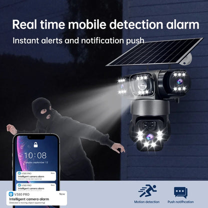 15MP 8K Wifi IP Camera Solar Outdoor Waterproof Three Lenses