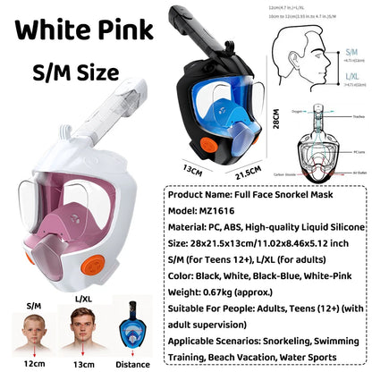 Full Face Snorkel Mask 180° Panoramic View Dry Top Snorkel