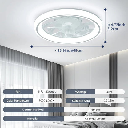 Modern Thin Ceiling Fan Light, White Silent Ceiling Fan
