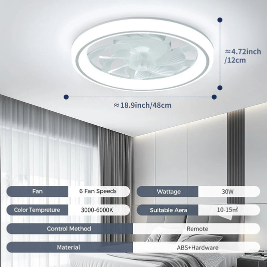 Modern Thin Ceiling Fan Light, White Silent Ceiling Fan