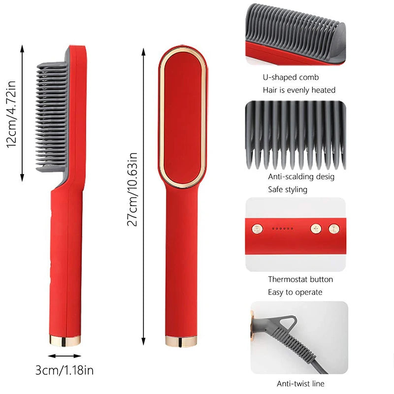Electric Heating Comb Hair Straightener Portable Fast Heating