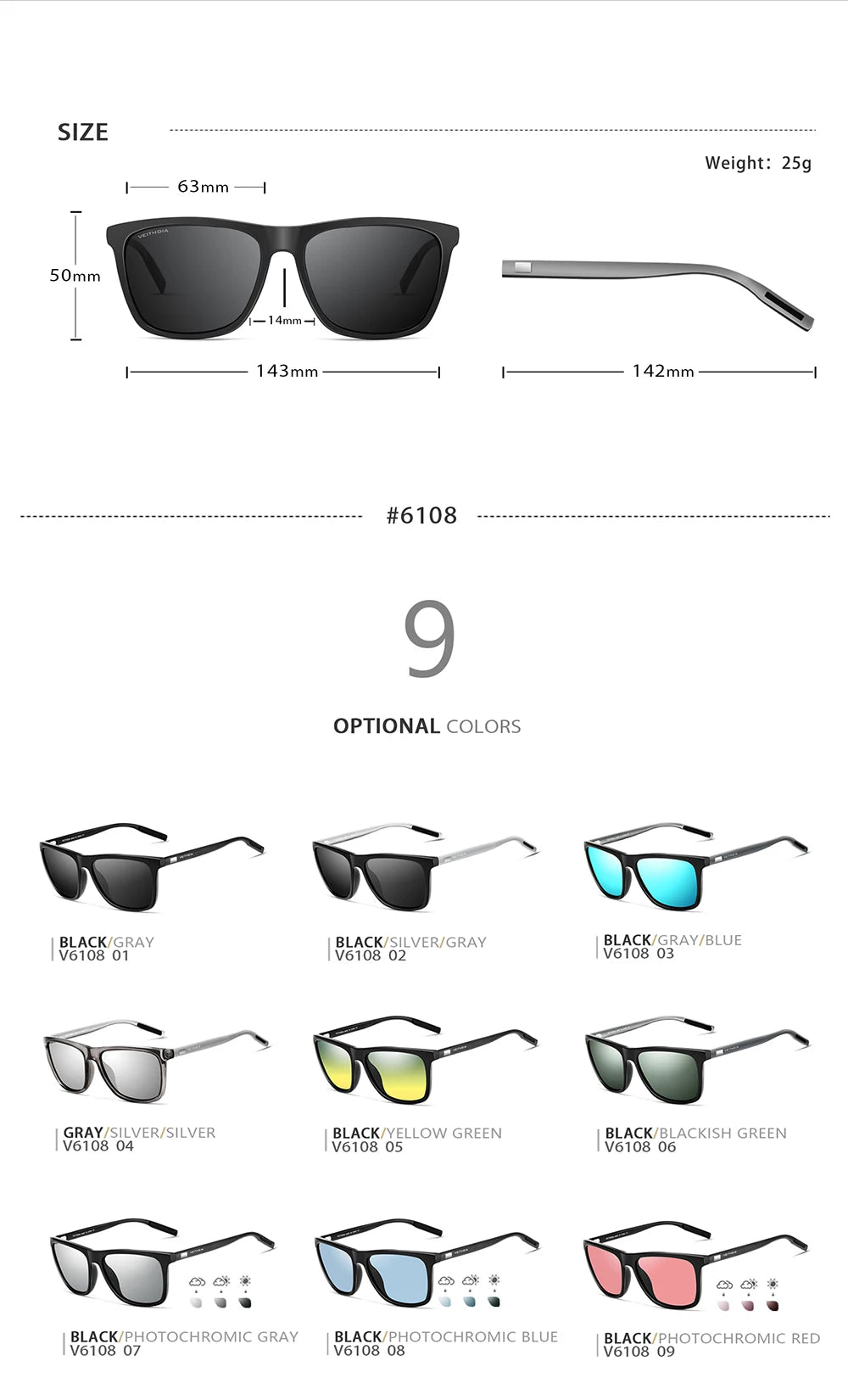 VEITHDIA Brand Sunglasses Unisex Retro Aluminum+TR90
