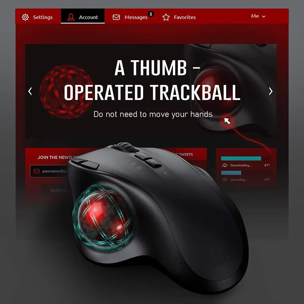 Wireless Trackball Ergonomic Mouse Rechargeable