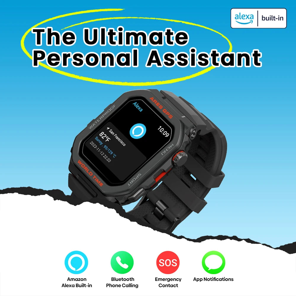 New Zeblaze Ares GPS Smart Watch Built-in Alexa & GPS