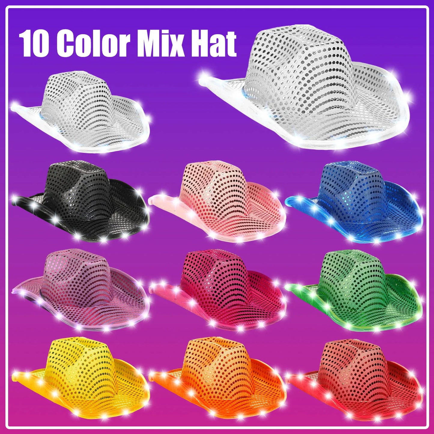 LED Cowboy Hats Wedding Hats Bulk Light up Cowboy Hats