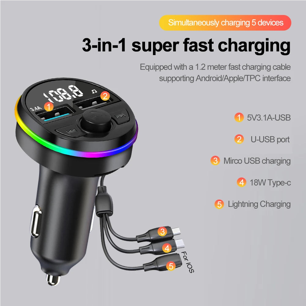 Bluetooth 5.0 FM Transmitter Car MP3 Modulator Player Handsfree