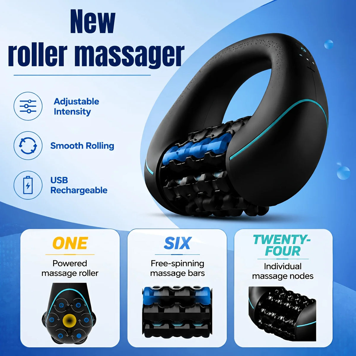 Vibrating Handheld Massage Roller Adjustable Speed