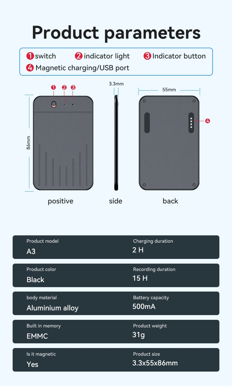 AI Powerd ChatGPT-4 App Phone Call Mini Audio Voice Recorder