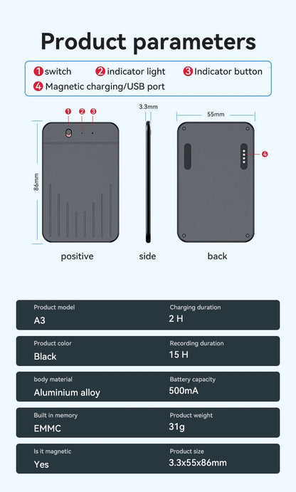 AI Powerd ChatGPT-4 App Phone Call Mini Audio Voice Recorder