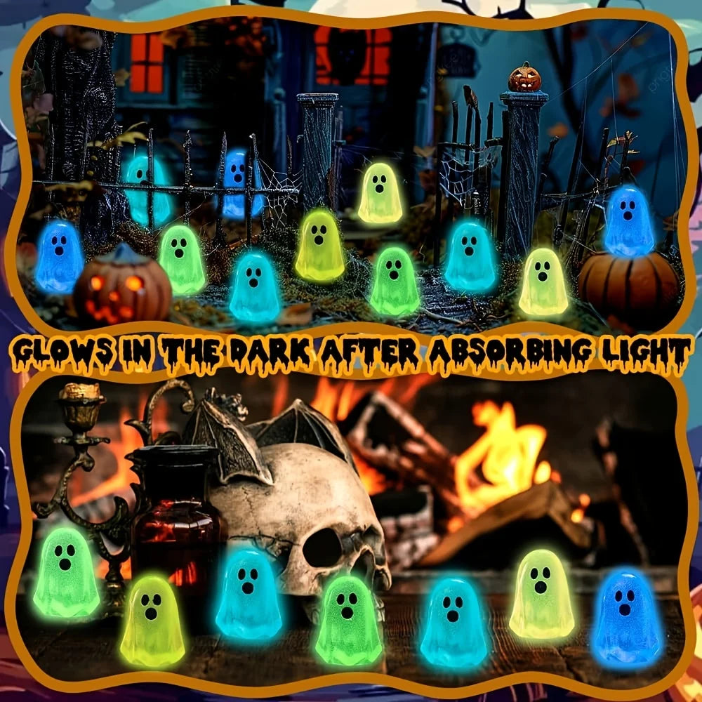 36pcs Halloween Mini Ghosts Figures, Luminous Small Little Resin Ghost Figurines