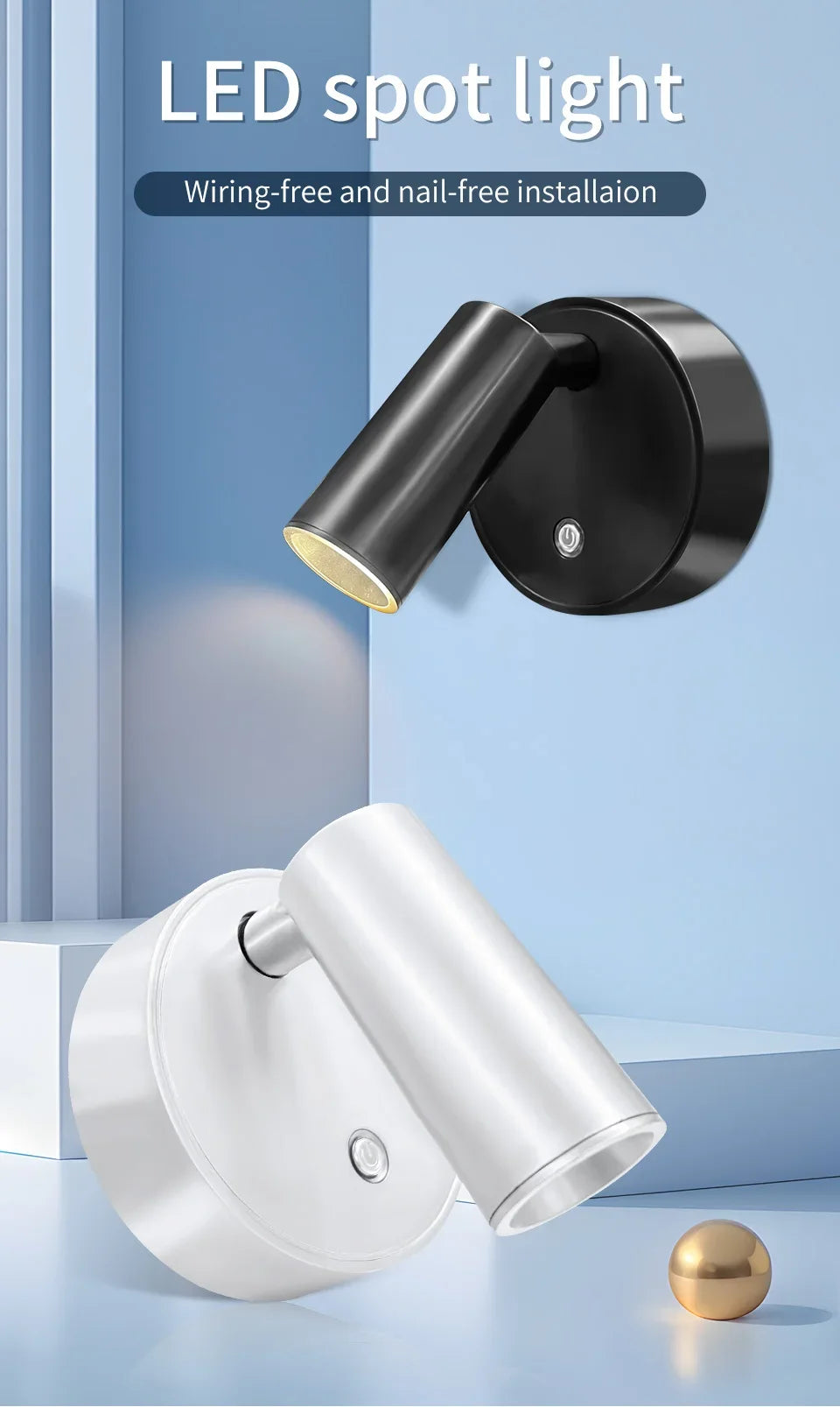 USB Rechargeable Magnetic LED Wall Lamp Reading Light