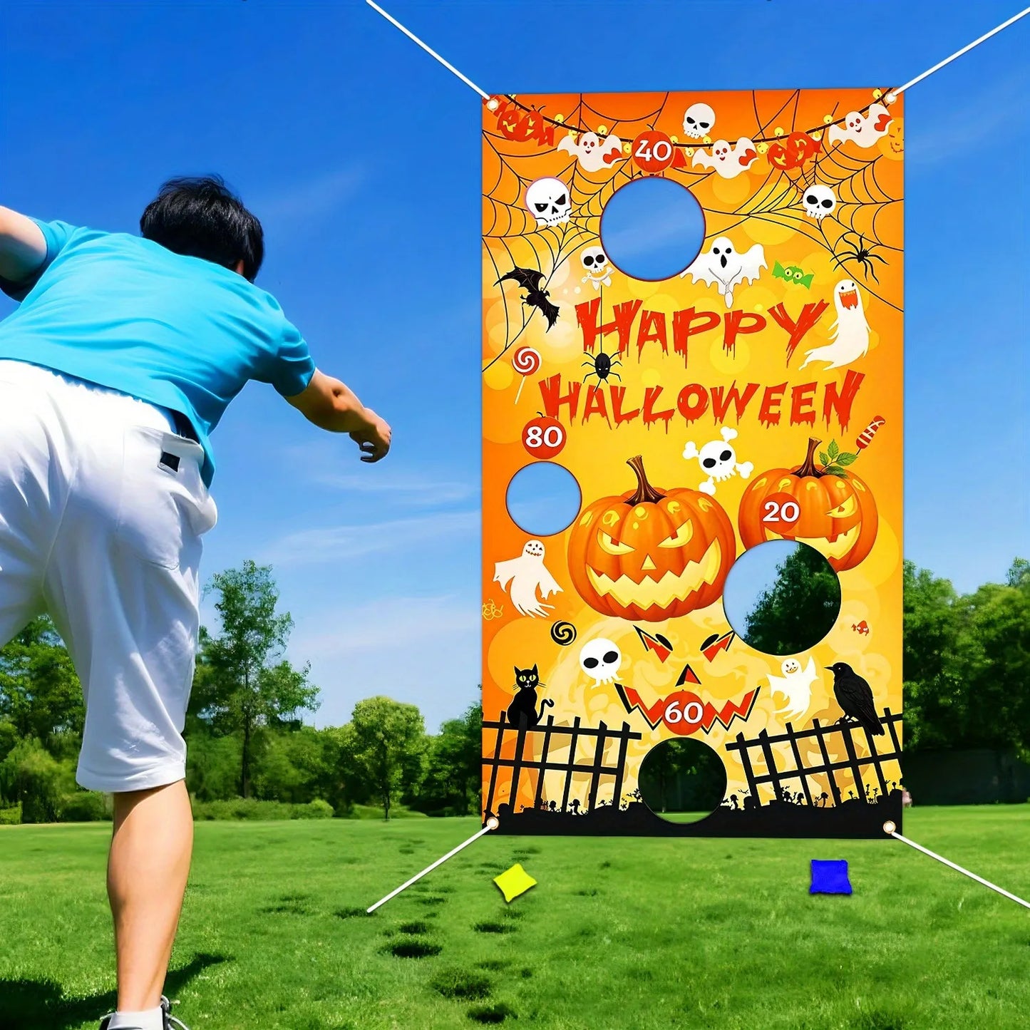 Halloween Bean Bag Toss Game Banner Pumpkin Bat Skull