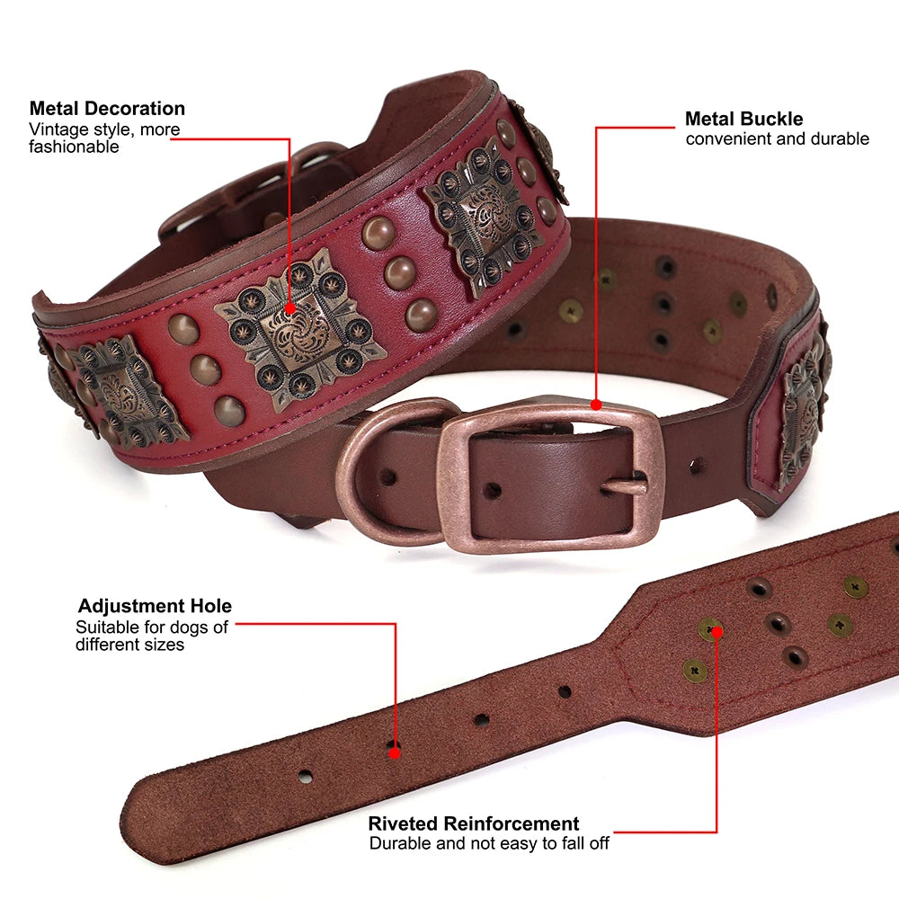 Genuine Leather Dog Collar 2inch Wide Dog Collars