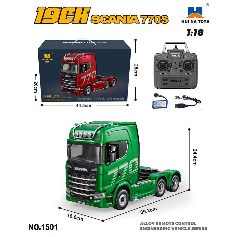 HUINA 1501 770S Alloy Tractor 19CH RC Truck 1/18 2.4G remote
