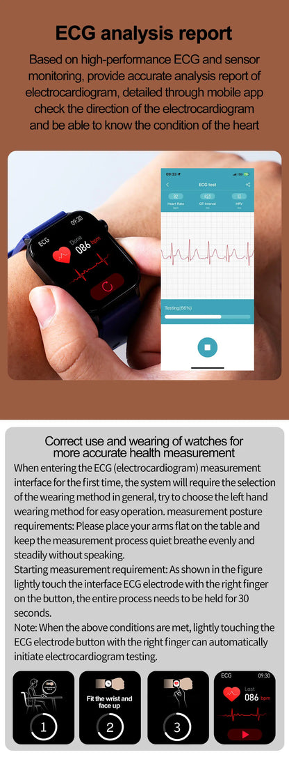 New AI Diagnosis Blood Lipids Body composition Test Smart Watch