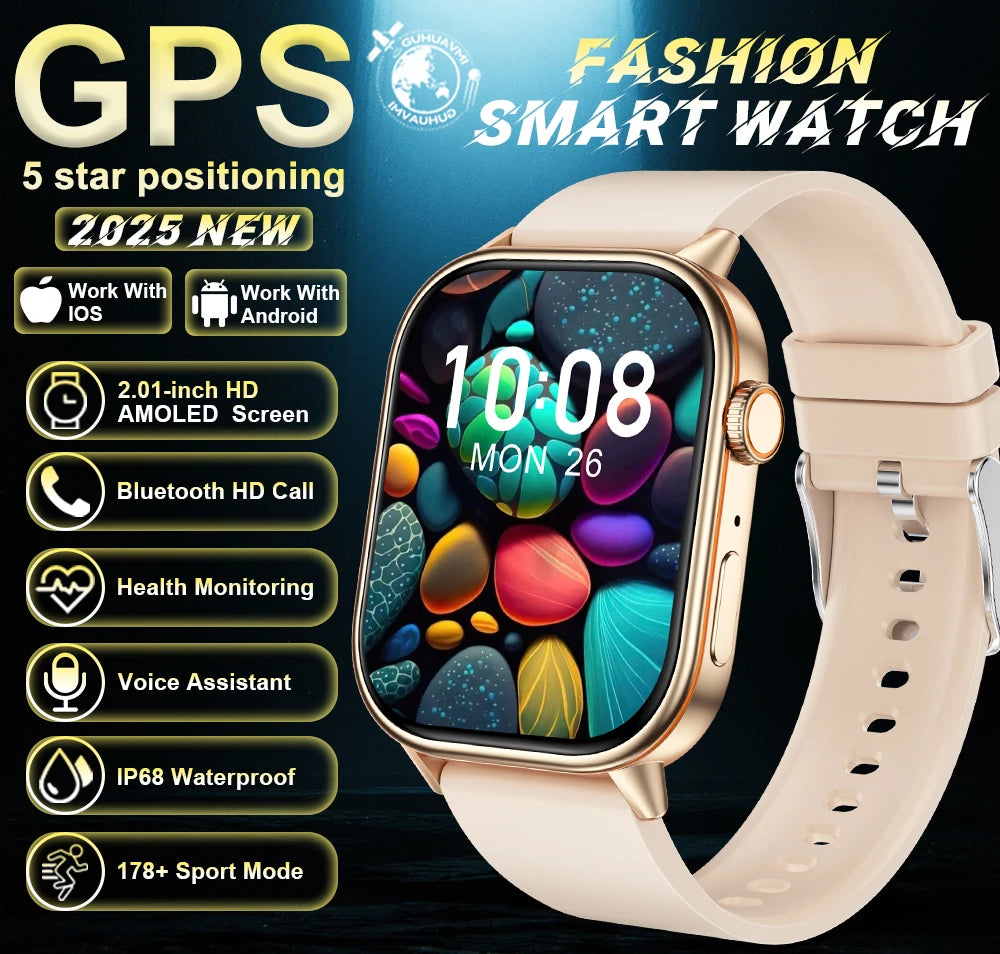 New For Android iOS Outdoor GPS Smart Watch Men 2.01" HD AMOLED