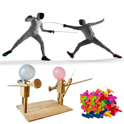 Balloon Bamboo Man Battle Handmade Wooden Fencing Puppet