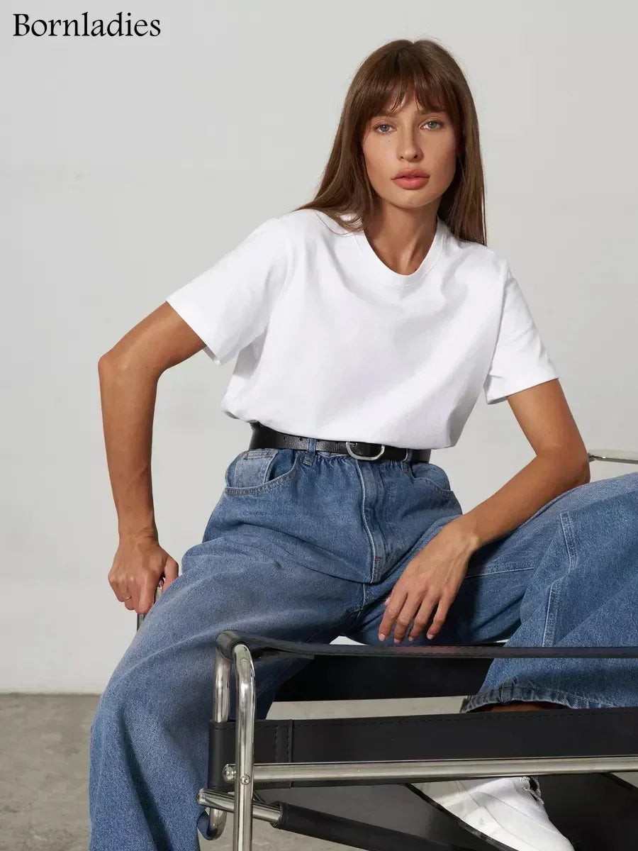 Bornladies Summer 100% Cotton Women's T-shirt Bottoming Tops