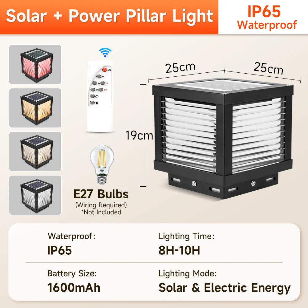 Outdoor Lighting Pillar Lights Remote Control Solar Chapiter Lamp