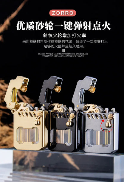 Zorro Kerosen Lighter Cyber Mecha Transparent Bin Rocker