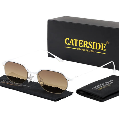 Retro Polygon Sunglasses Men Metal Semi Rimless