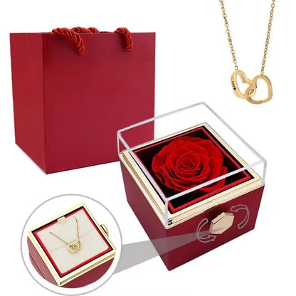 New Eternal Real Rose Rotating box Double Heart Custom