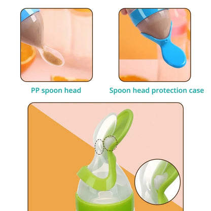 Safe Useful Silicone Baby Bottle with Spoon Food Supplement