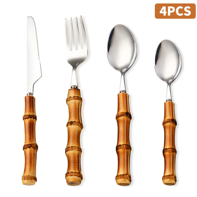 Natural Bamboo Handle Cutlery Set Tableware