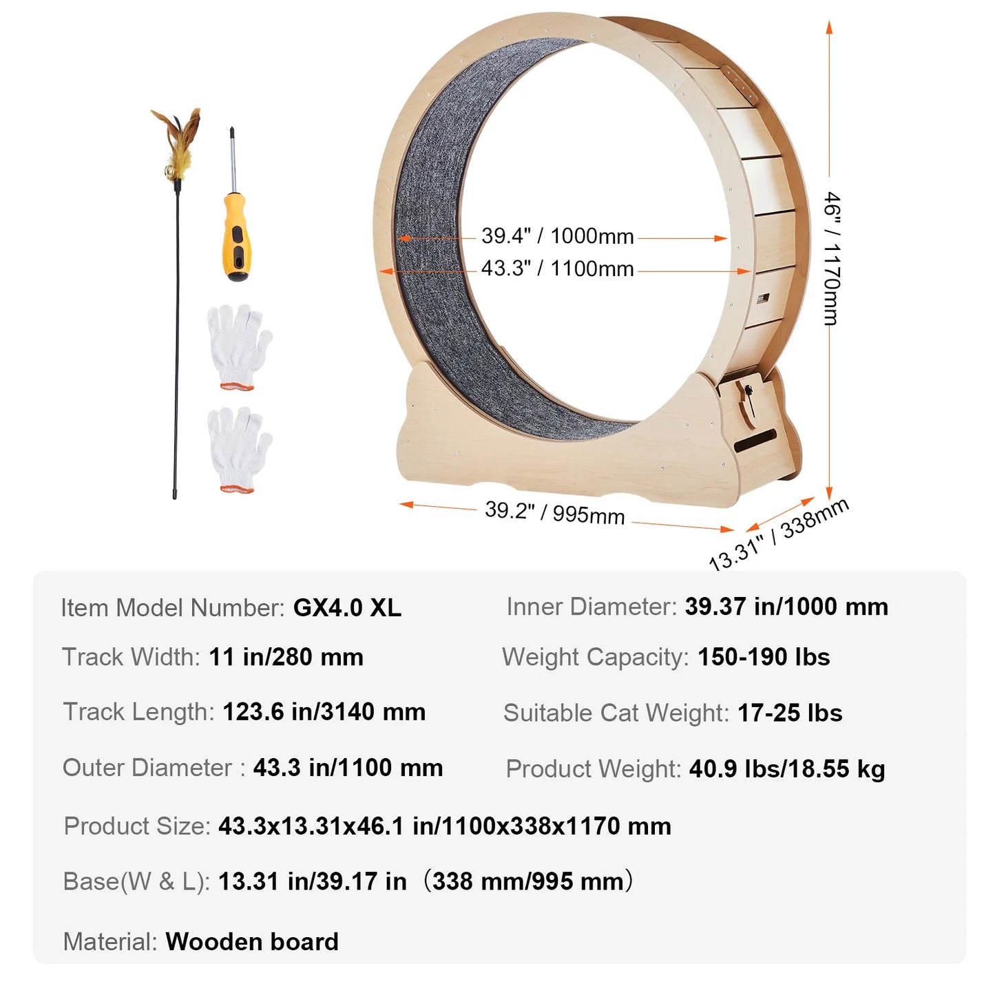 Wooden Cat Exercise Wheel Large Cat Treadmill Wheel