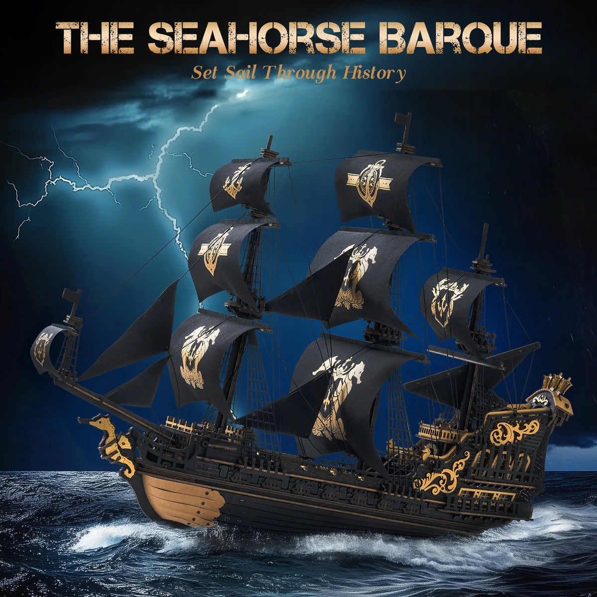 Seahorse Barque Wooden 3D Puzzle 1:100 Scale DIY Sailboat