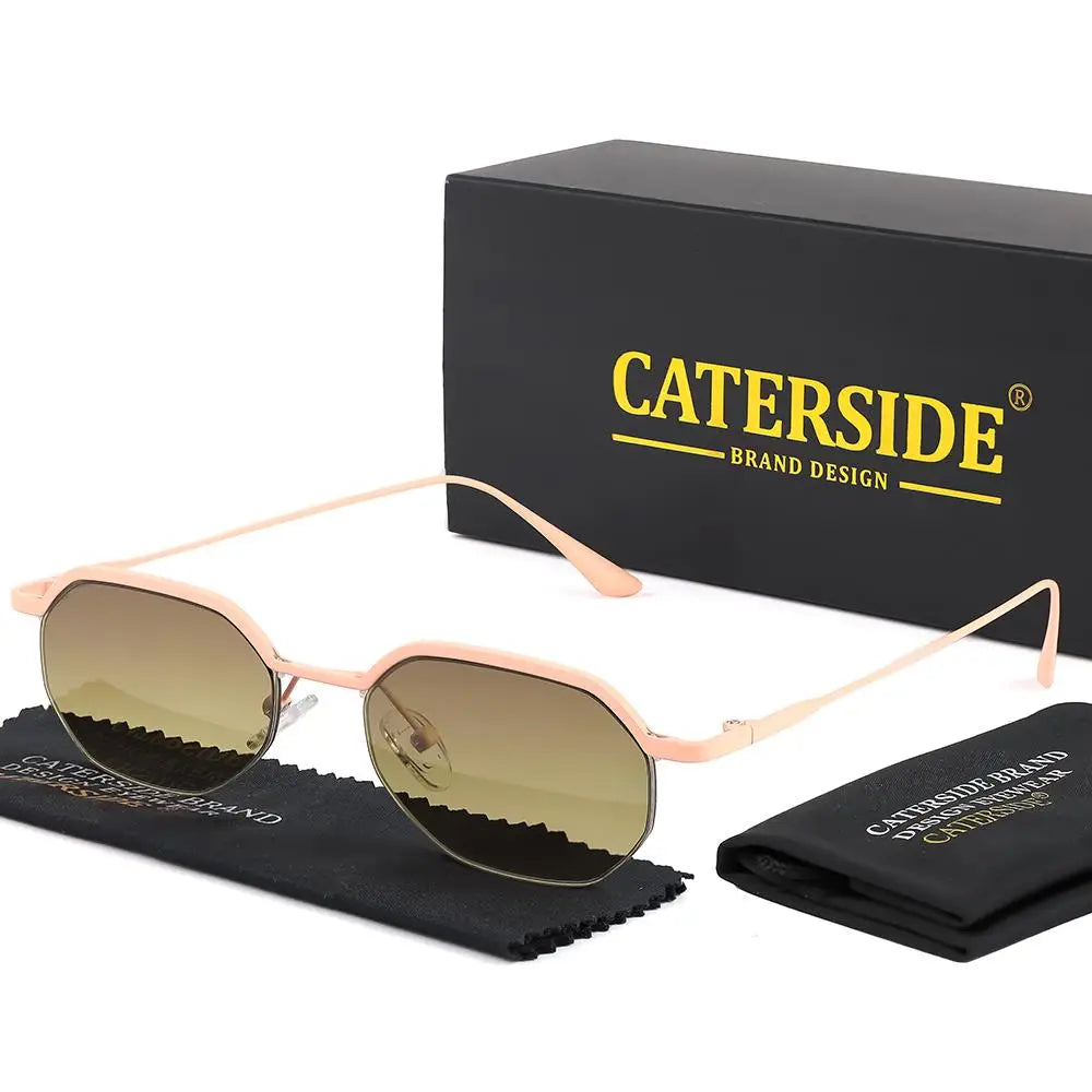Retro Polygon Sunglasses Men Metal Semi Rimless