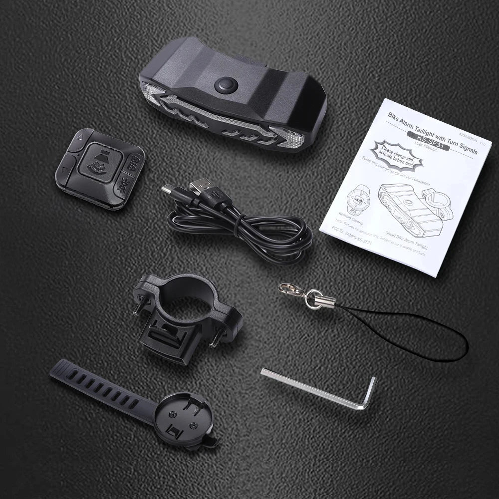 Wireless Bicycle Alarm Rear Tail Light With Turn Signal IP65
